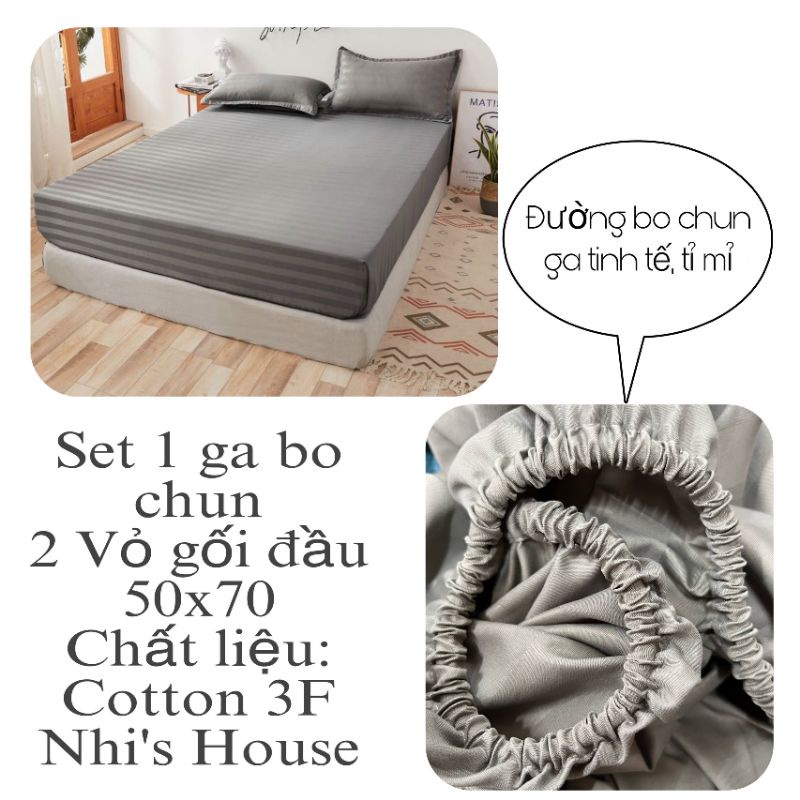 Set ga vỏ gối cotton sọc 3F phong cách khách sạn, vải mềm mịn, không xù lông | BigBuy360 - bigbuy360.vn