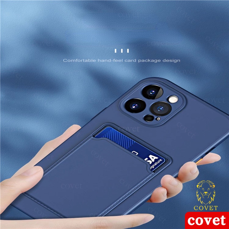 Ốp Điện Thoại Silicon Mềm Chống Sốc Có Ngăn Đựng Thẻ Kèm Kẹp Cho iPhone 13 12 11 Pro Max X XS Max XR 7 8 Plus SE 2020