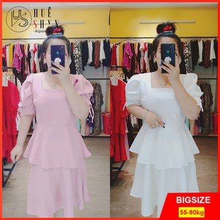 Đầm bigsize nữ dáng váy xòe tầng tay phồng HS4039 - Dự tiệc, công sở - Màu Đỏ Đen Trắng Hồng - Size từ 55-90kg L XL XXL