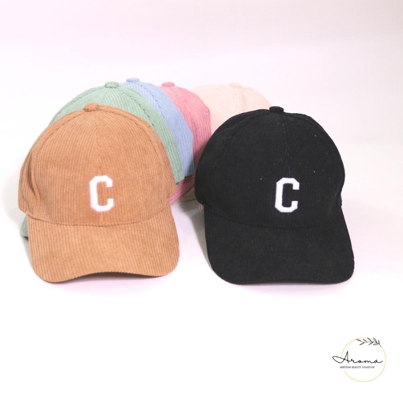 Mũ lưỡi trai Nón kết thêu chữ C chất vải nhung tăm form unisex C001 phong cách Ulzzang Thời trang AROMA siêu hot