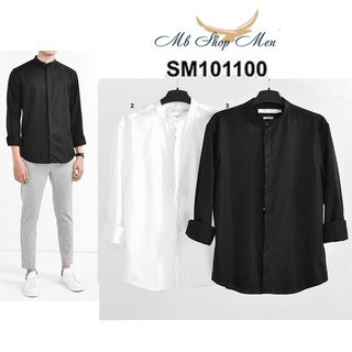 Áo Sơ Mi Cổ Trụ Dấu Nút Sớ Vải Chéo màu trắng và màu đen chât Denim,free ship nội thành hà nội