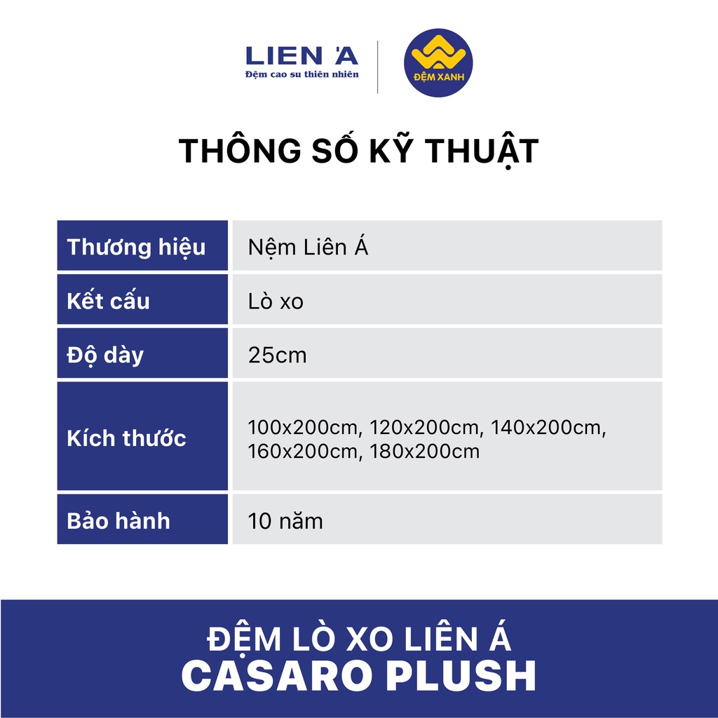 Đệm lò xo Liên Á Cassaro Plush