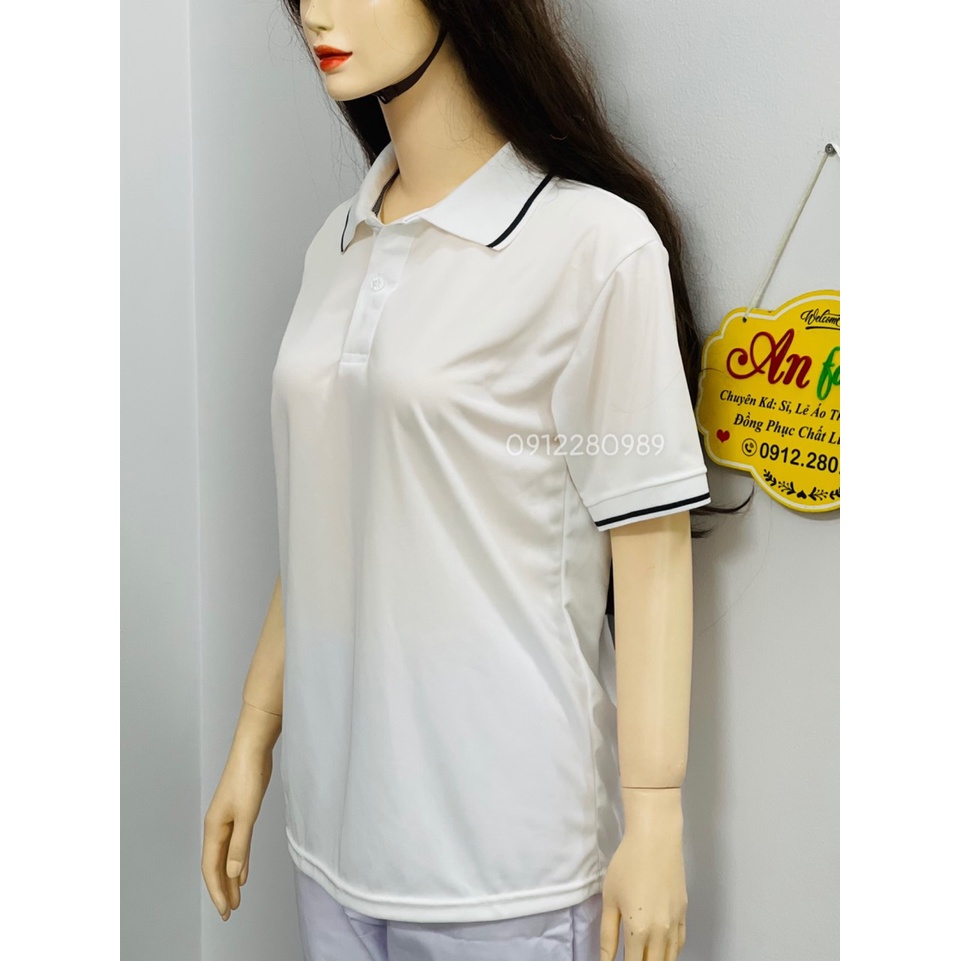 Áo thun có cổ nam nữ màu trắng thời trang vải thun cá sấu mè  _ Hình chụp thật