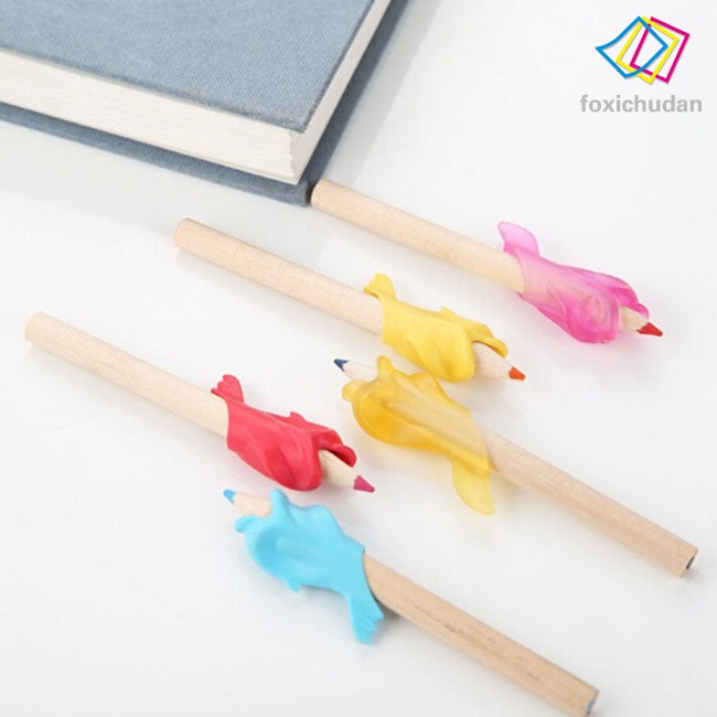 Bộ 5 miếng silicon hình cá heo hỗ trợ điều chỉnh tư thế cầm bút dành cho trẻ em
