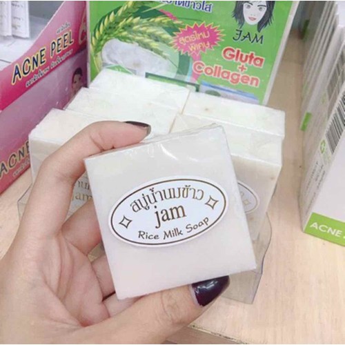 XÀ PHÒNG CÁM GẠO THÁI LAN JAM RICE MILK SOAP WHITENING HERBAL SOAP - Amipharma