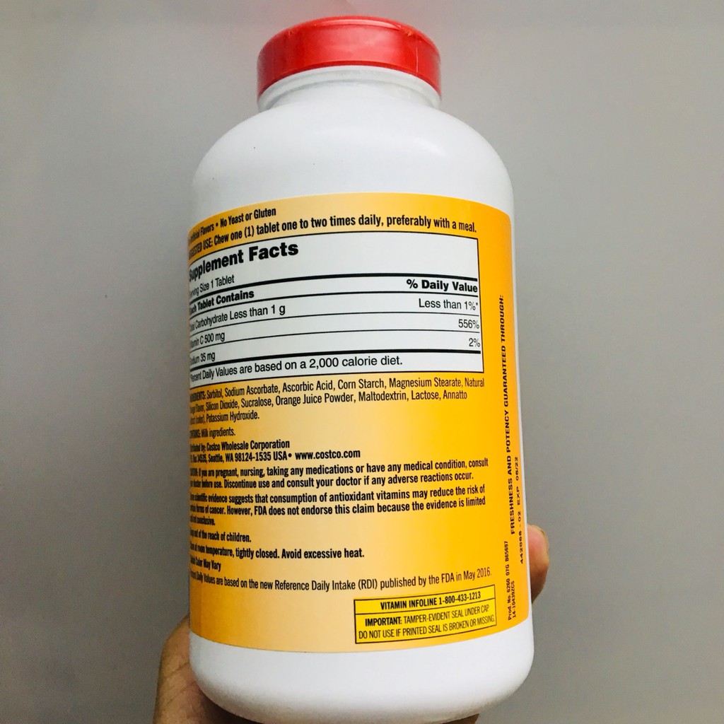 Viên Ngậm KIRKLAND Signature VITAMIN C 500 mg CHEWABLE hộp 500 viên