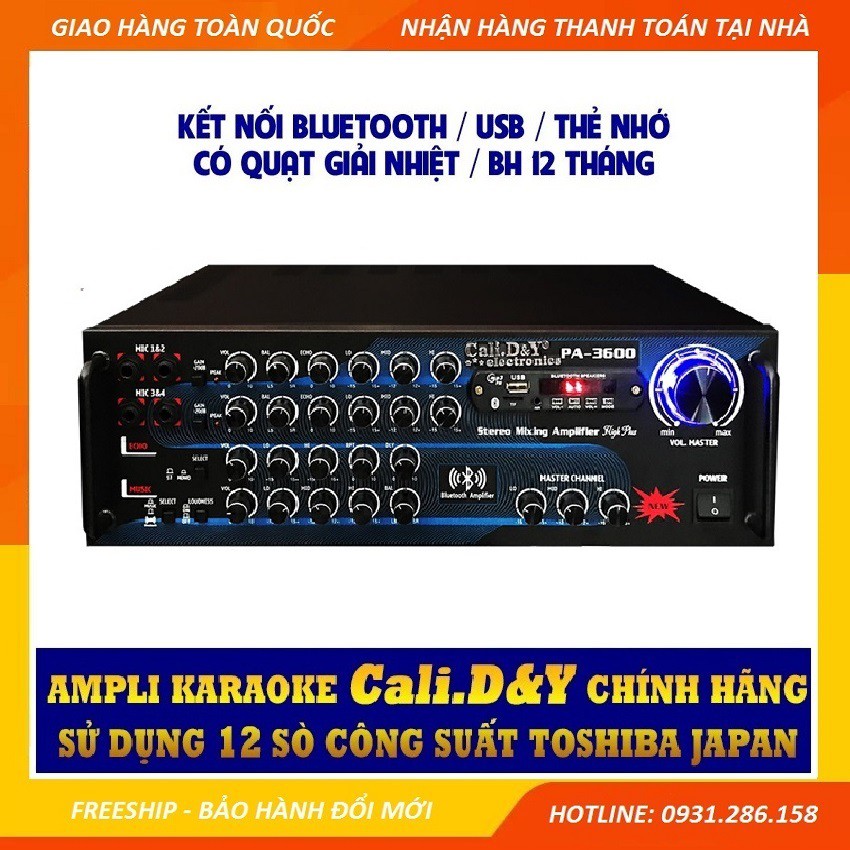 [Sale mừng Sinh nhật] Amply 12 sò lớn Toshiba.Japan Cali DY PA-3600 Âm ly karaoke Bluetooth - Tặng dây AV, Chống lăn Mic