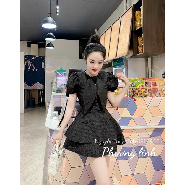 Sét áo nơ mix chân váy xoè 2 tầng siêu xinh