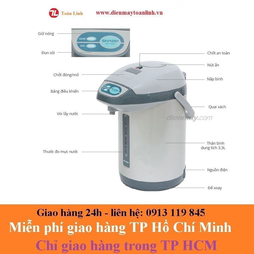 Bình thủy điện Sharp KP-Y33V 3,3 lít - Hàng chính hãng