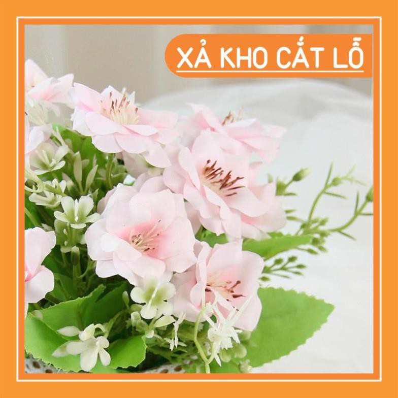 Hoa giả trang trí để bàn đẹp, hoa giả cỏ dại KHALIK - chậu hoa bằng vải bố - HF014