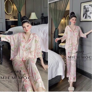 Bộ Lụa Mặc Nhà Pijama Lụa Nữ Chất Lụa Cao Cấp Mát Mềm Mịn ELSA PIJAMA