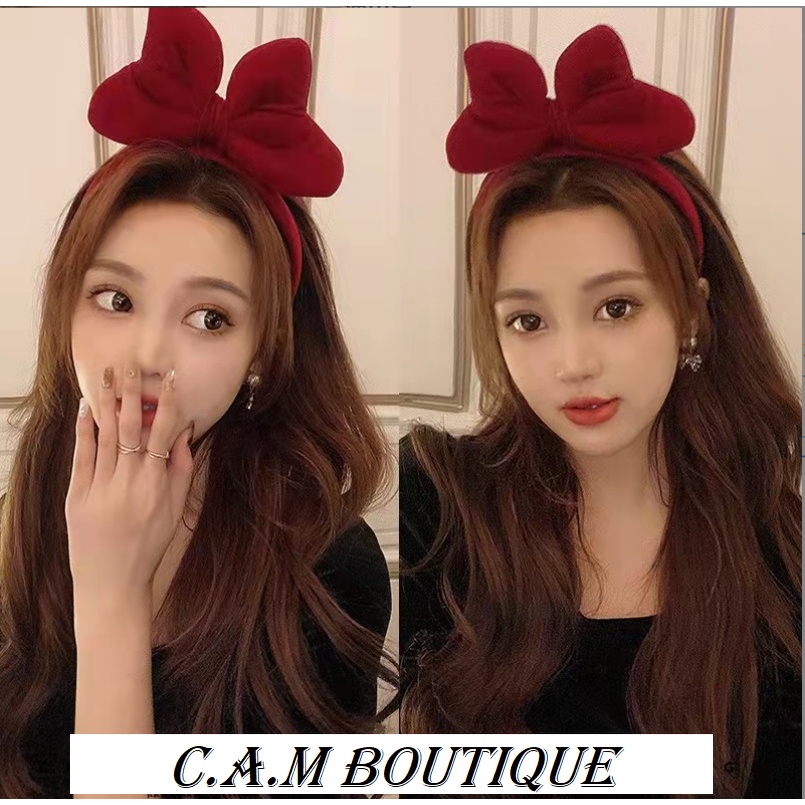 Bờm tóc nơ, cài nơ nhung bản to tiểu thư xinh xắn