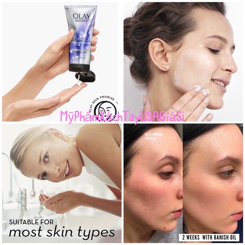 Sữa rửa mặt chống lão hoá cấp ẩm làm sáng da ban đêm Olay Regenerist Retinol 24 Facial Cleanser 150ml