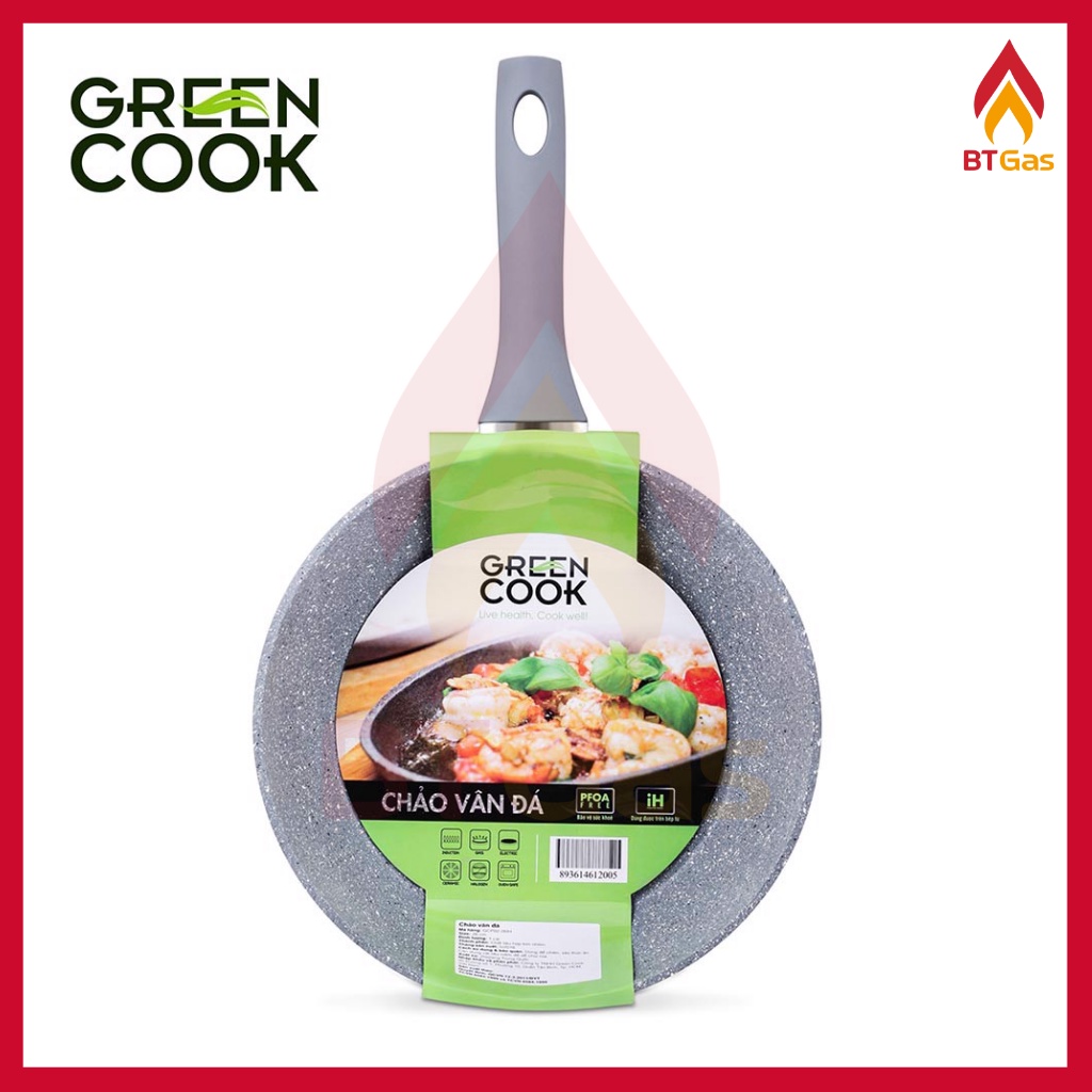 Chảo chống dính đáy từ vân đá Green cook, chảo chống dính bếp từ Green Cook GCP02