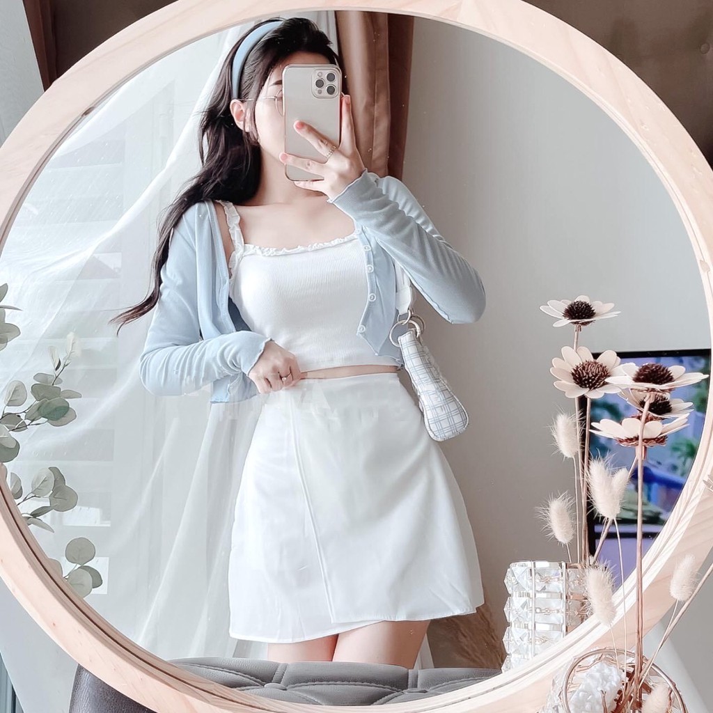 Set 3 Món Cardigan Chân Váy PEONYB Nữ [FREESHIP] Bộ đồ áo quây jacket thun tăm dáng ôm body bánh bèo tiểu thư Ulzzang