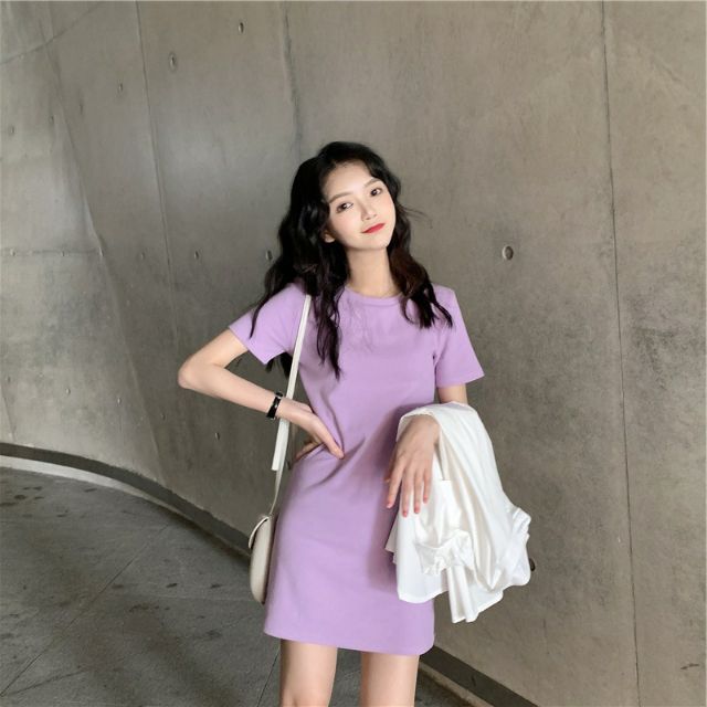 Váy thun cổ tròn đủ màu xuân hè