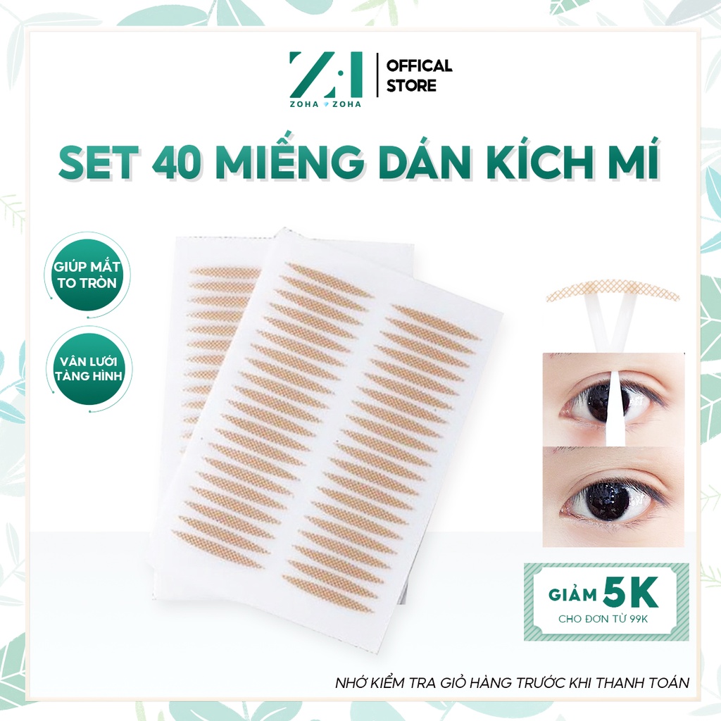 Miếng dán kích mí vân lưới siêu tàng hình set 40 cái dán tạo mí ren giúp đôi mắt to tròn tự nhiên ZOHA