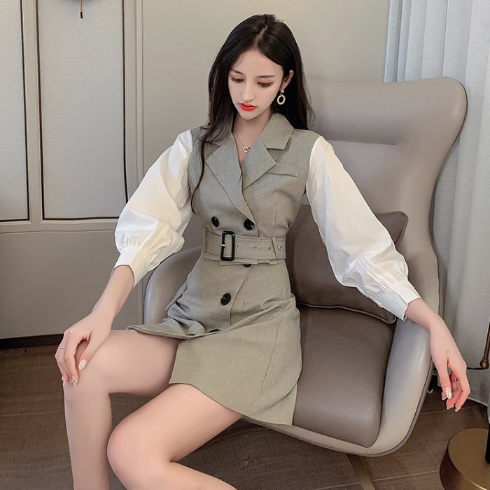 (s23) đầm Jumpsuit Hàn Quốc ulzzang công sở gồm áo và chân váy