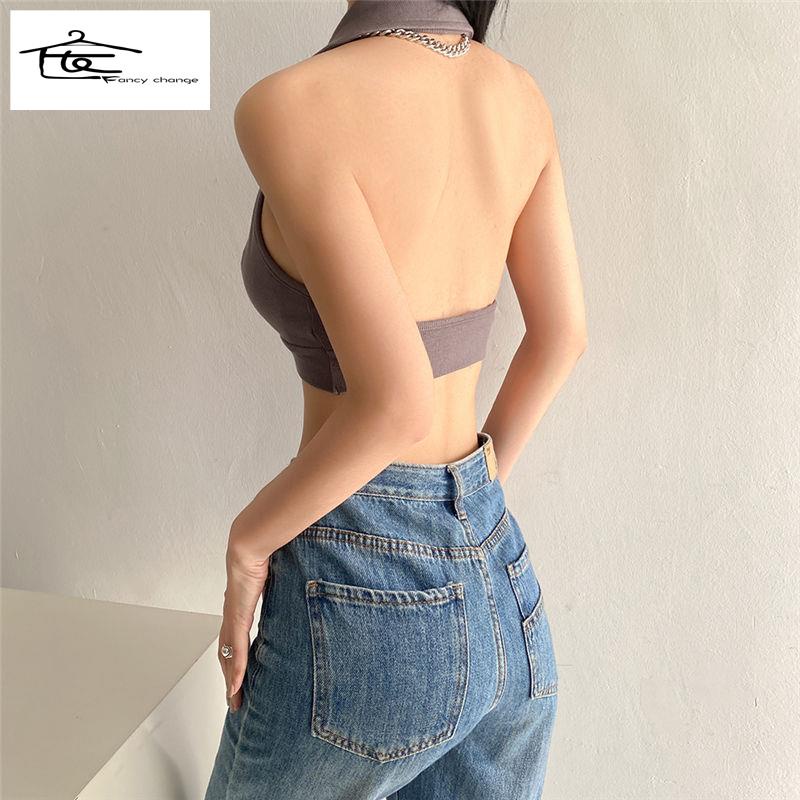 Áo Hai Dây Cổ Chữ v Siêu Ngắn Màu Trơn Phong Cách Retro Quyến Rũ Dành Cho Nữ