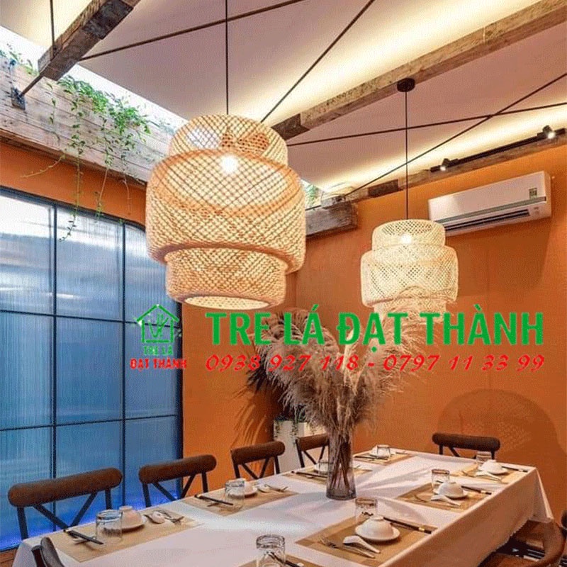 Chùm đèn tre trang trí,chao đèn đan tre thủ công trang trí quán caffe quán ăn nhà hàng