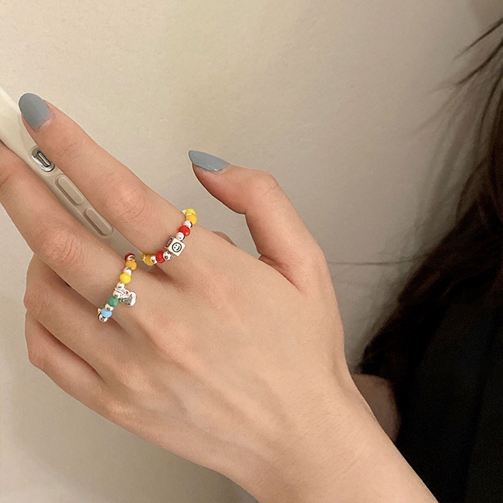 Nhẫn Tròn Xỏ Hạt Màu Sắc Cầu Vồng Hình Mặt Cười Thời Trang Mùa Hè Dành Cho Nữ