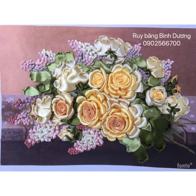 Tranh thêu ruy băng 50x38cm