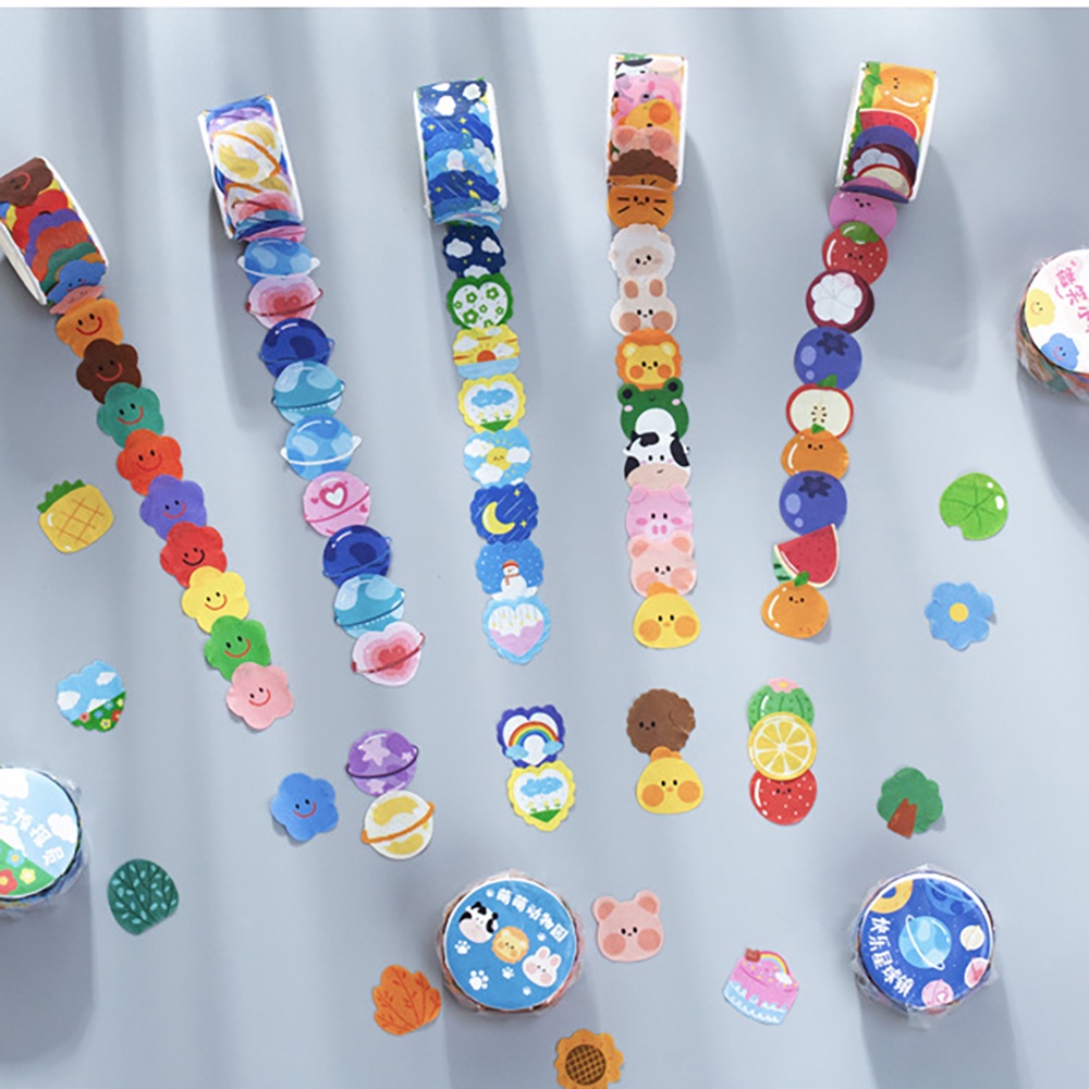 Cuộn 100 Miếng Dán Washi Nhiều Màu Sắc Họa Tiết Hoạt Hình Trang Trí Sổ Tay DIY