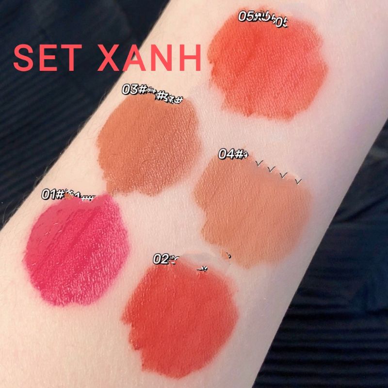 Set Son Kem Lì 5 Cây Vongee Gấu Xanh Thỏ Hồng