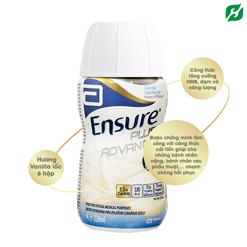Sữa ENSURE PLUS ADVANCE 1.5 Kcal 220ml hương Vanilla (6 chai/ lốc) cho người suy dinh dưỡng