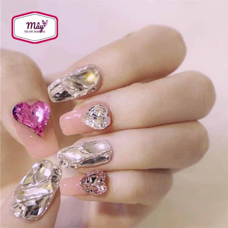 Set 24 móng tay giả đính kim cương nhân tạo đẹp nổi bật
