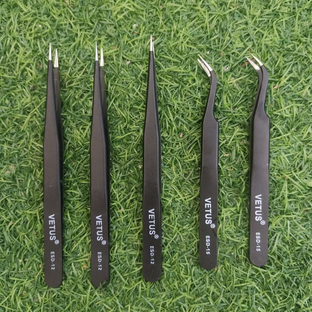 Combo 5 Nhíp Nhặt Lông Yến Siêu Nhọn Vetus ESD12 và ESD15, Nhíp Gắp Linh Kiện Điện Tử, Nhíp Gắp Mi Chuyên Dụng