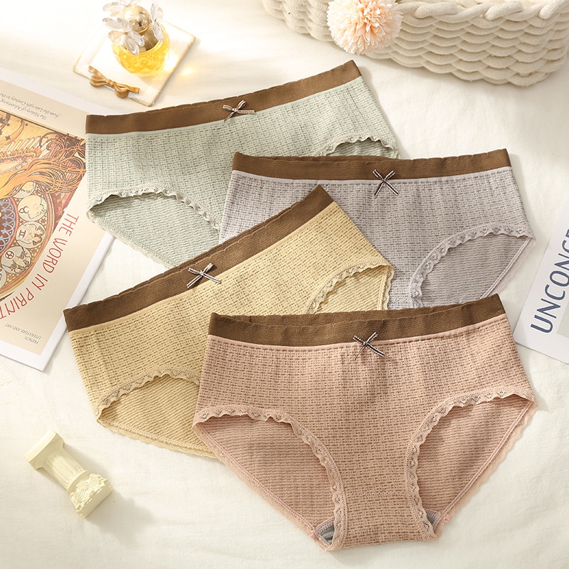 Quần lót nữ viền ren đính nơ, Quần lót cotton cao cấp, cạp vừa SAVILL LQ14