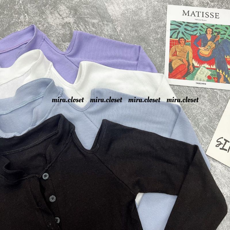 Áo Kiểu Nữ Body Tay Dài MIRA.CLOSET, Dáng Ôm Cúc Cài Hở Vai A5410