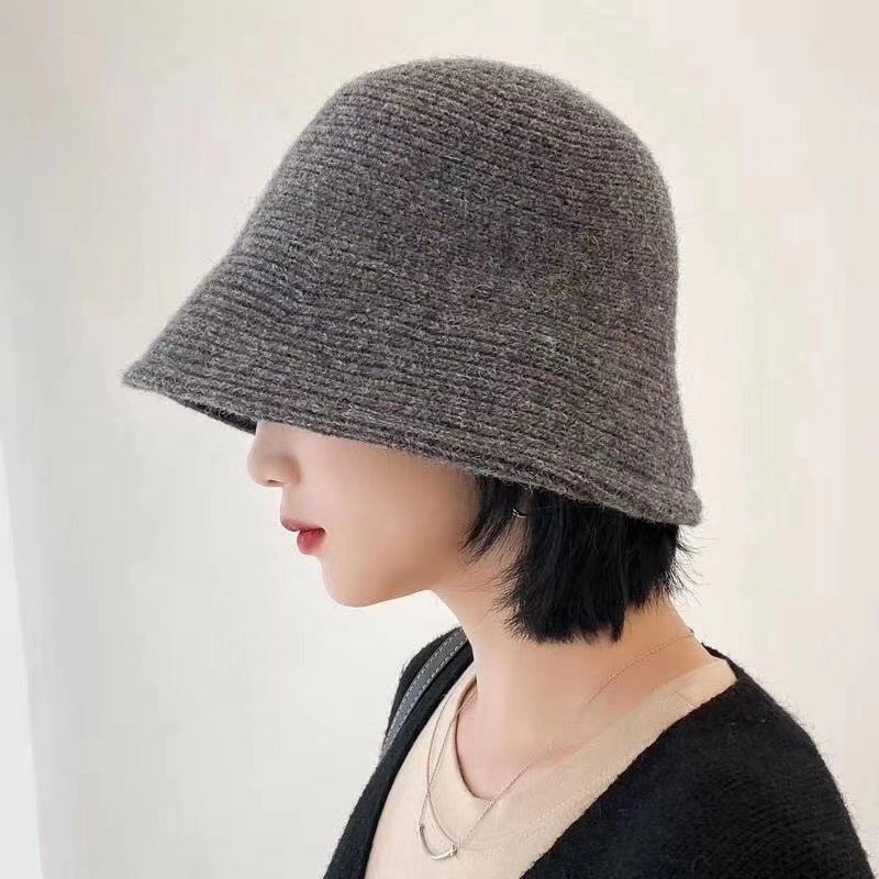 Mũ Bucket len Phong cách Retro Hàn Quốc Nón xô Bucket Len trơn Thu Đông Giữ ấm Nhật Bản Cá tính