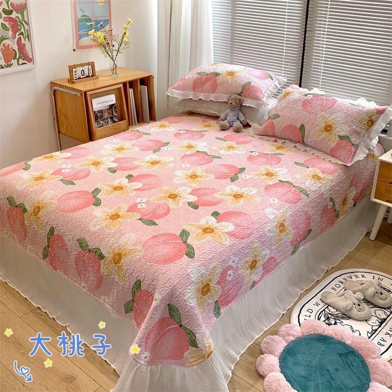 Bộ Ga Gối Cotton Trần Bông 3 Lớp - Ga Gối Cotton Oganic Phủ Viền Bèo Hàng Nhập Khẩu