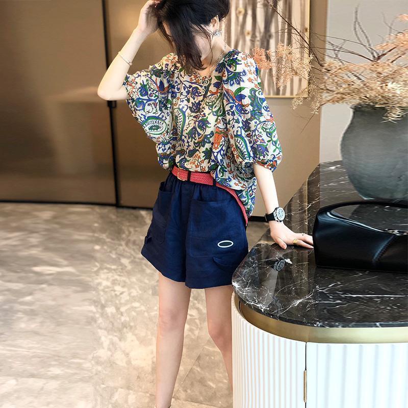 Bộ Áo Sơ Mi In Hoa + Quần Short Ống Rộng Thời Trang Mùa Hè Cho Nữ