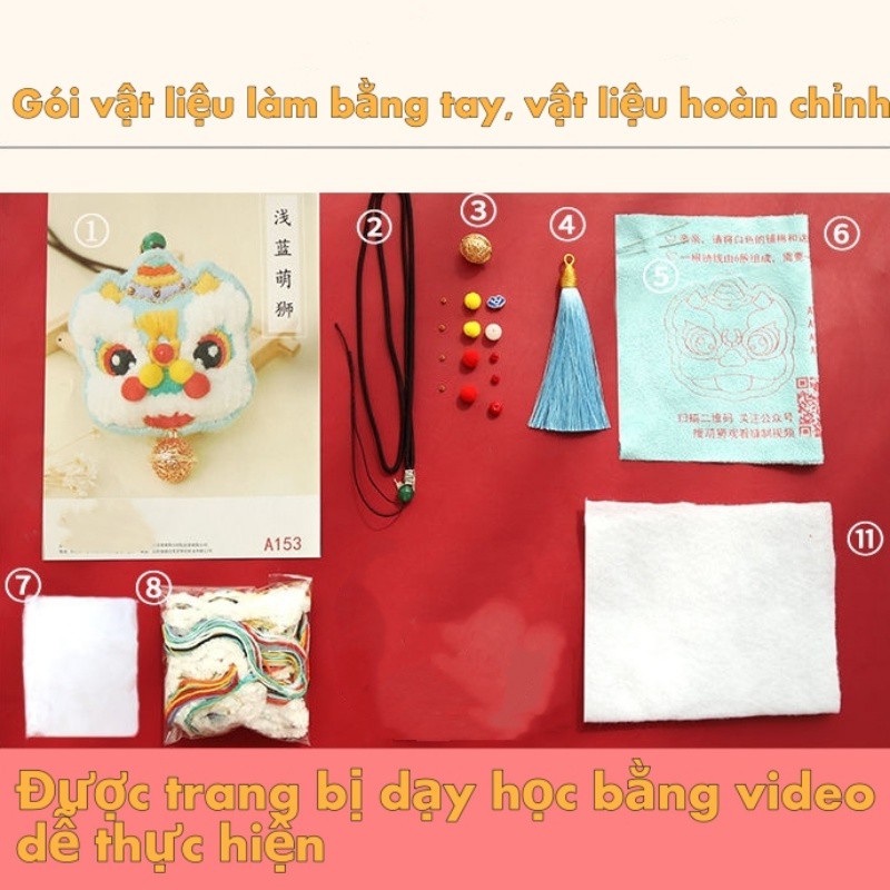 DIY bộ kit thêu túi vàng Mặt Dây Chuyền Thêu Hình Sư Tử Xinh Xắn làm quà tặng Mặt dây chuyền ô tô/Mặt dây chuyền móc khóa