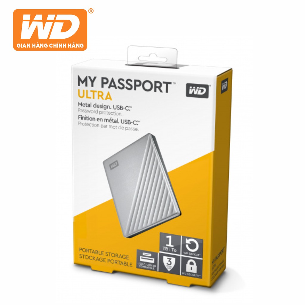 Ổ Cứng Di Động WD My Passport Ultra 1TB USB Type C - WDBC3C0010BSL-WESN - Bạc - Hàng Phân Phối Chính Hãng