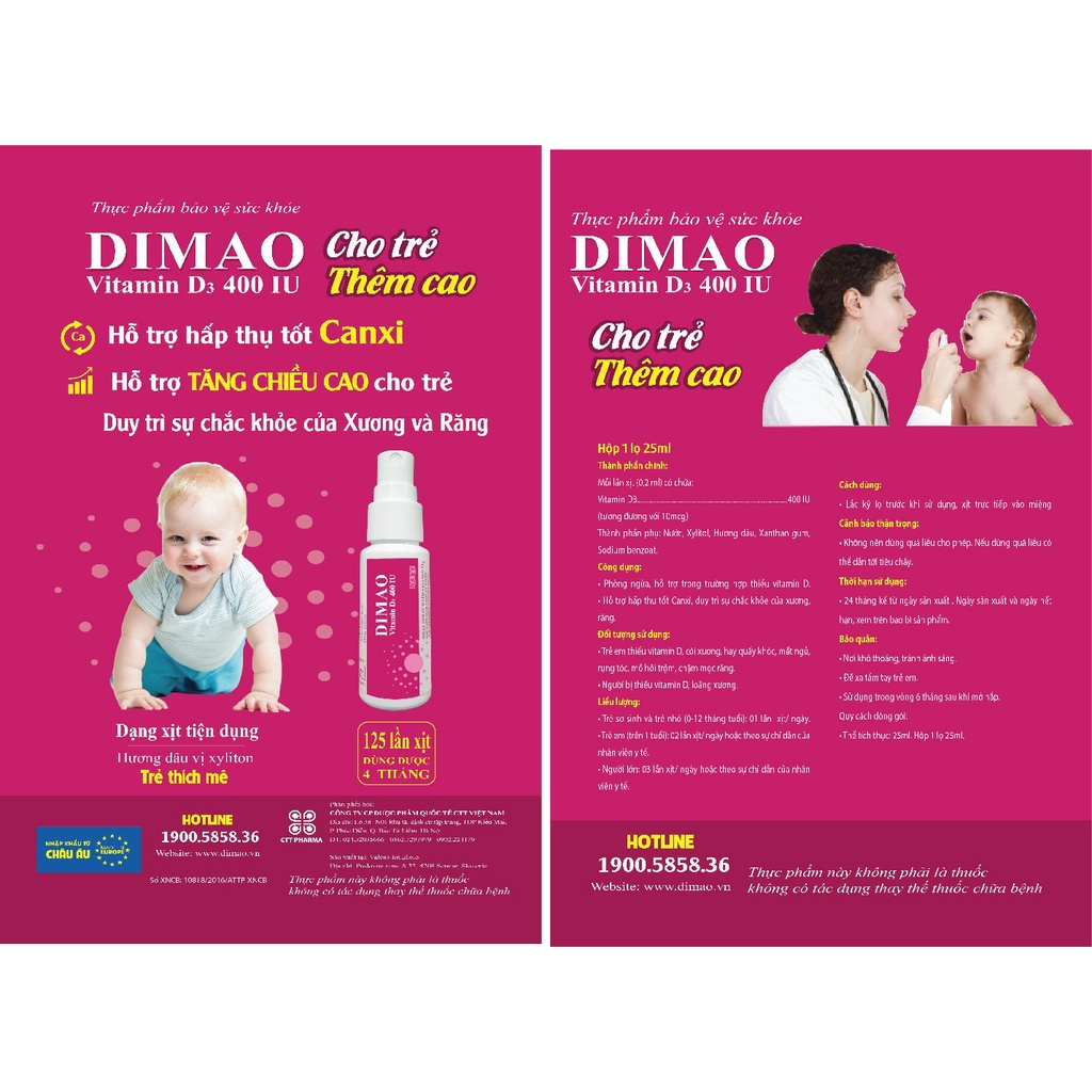 Combo Tăng chiều cao Dimao Vitamin D3 và Kevon Vitamin K2 25ml