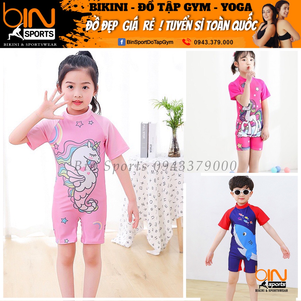 Đồ bơi bé trai, bé gái liền thân đùi nhiều mẫu họa tiết đáng yêu, hàng nhập quảng châu đủ size Bin Sports BB002