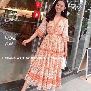 Đầm thổ cẩm dáng dài có rút eo siêu đẹppp ( hình thật )