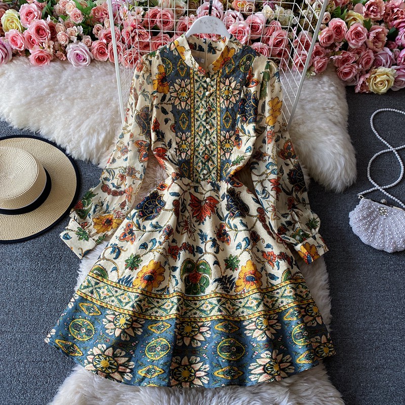 ( Sẵn L size nhỏ) Váy họa tiết thổ cẩm xòe bohemian