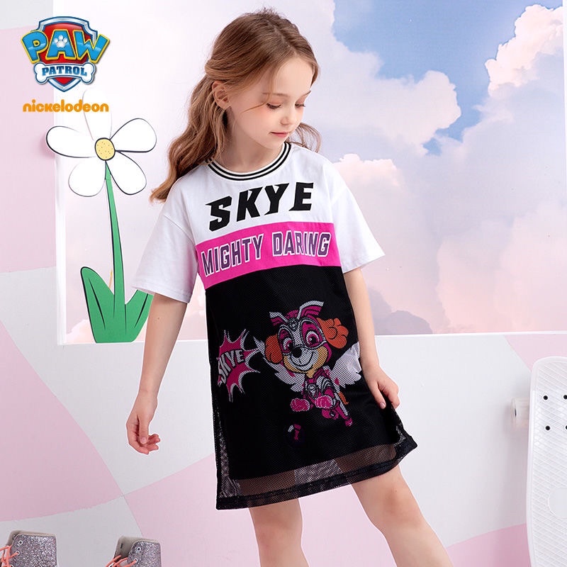 Váy thun cotton phối lưới hình chó cứu hộ hồng Skye cho bé