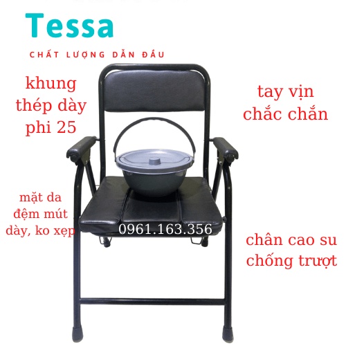 Ghế bô cho người già Tessa, ghế đi vệ sinh cho người bệnh đệm da cao cấp, tay vịn chắc chắn thay thế ghế ngồi hàng ngày