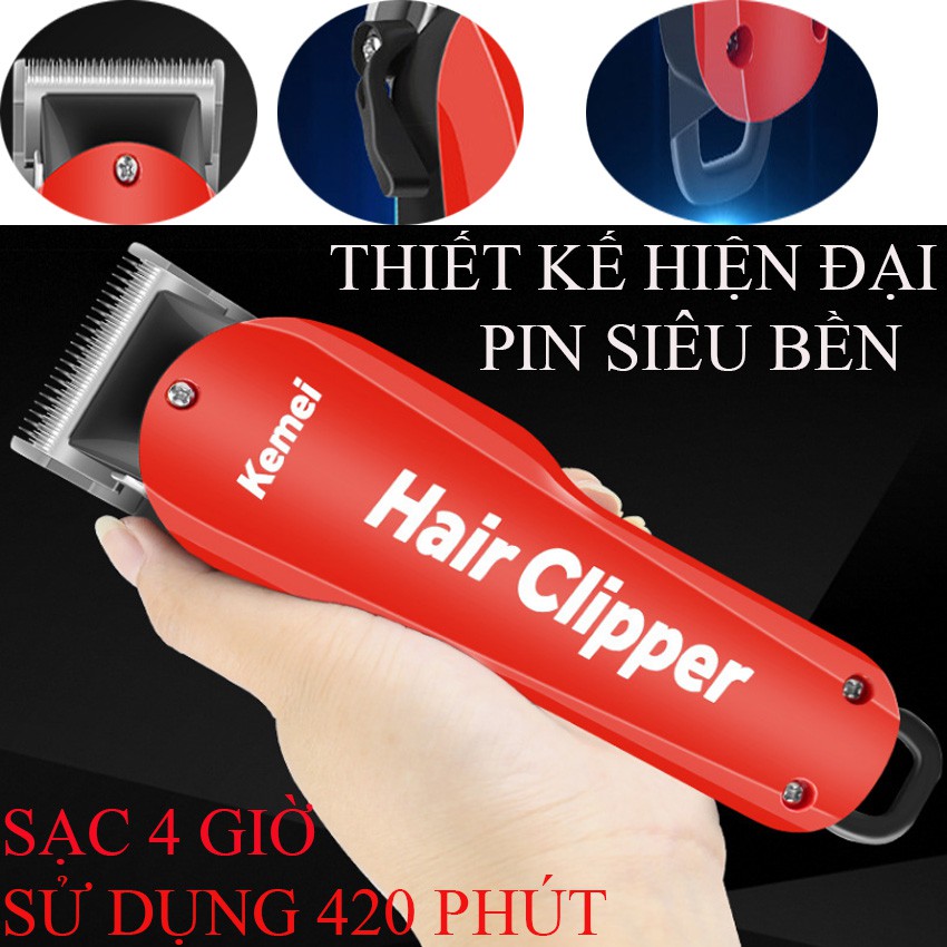 Tông Đơ Cắt Tóc Lưỡi Kép Kemei 706Z Pin Sử Dụng 420 Phút Tặng Lược Cao Cấp Chịu Nhiệt Tony&guy