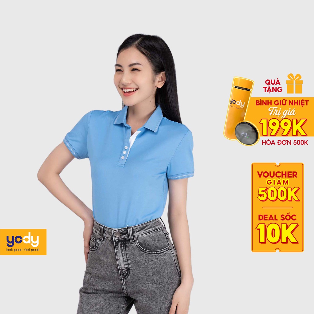 Áo thun Polo Nữ YODY có cổ tay ngắn chất liệu cotton Coolmax Lacoste thoáng mát mềm mịn APN3516