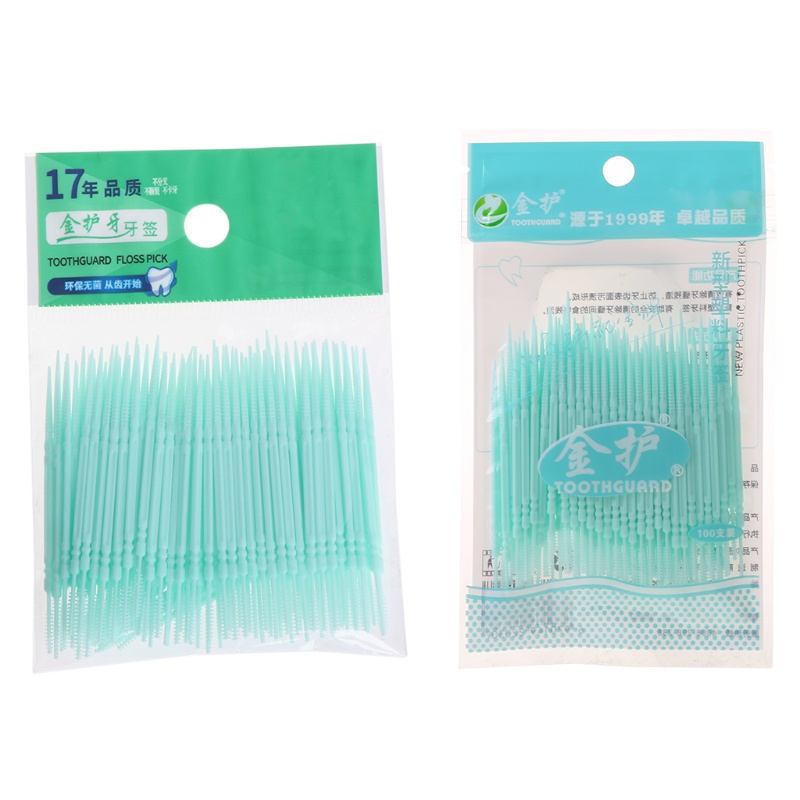 [Hàng mới về] Bộ 100 tăm xỉa răng hai đầu bằng nhựa mềm mại cao cấp tiện dụng 10mk