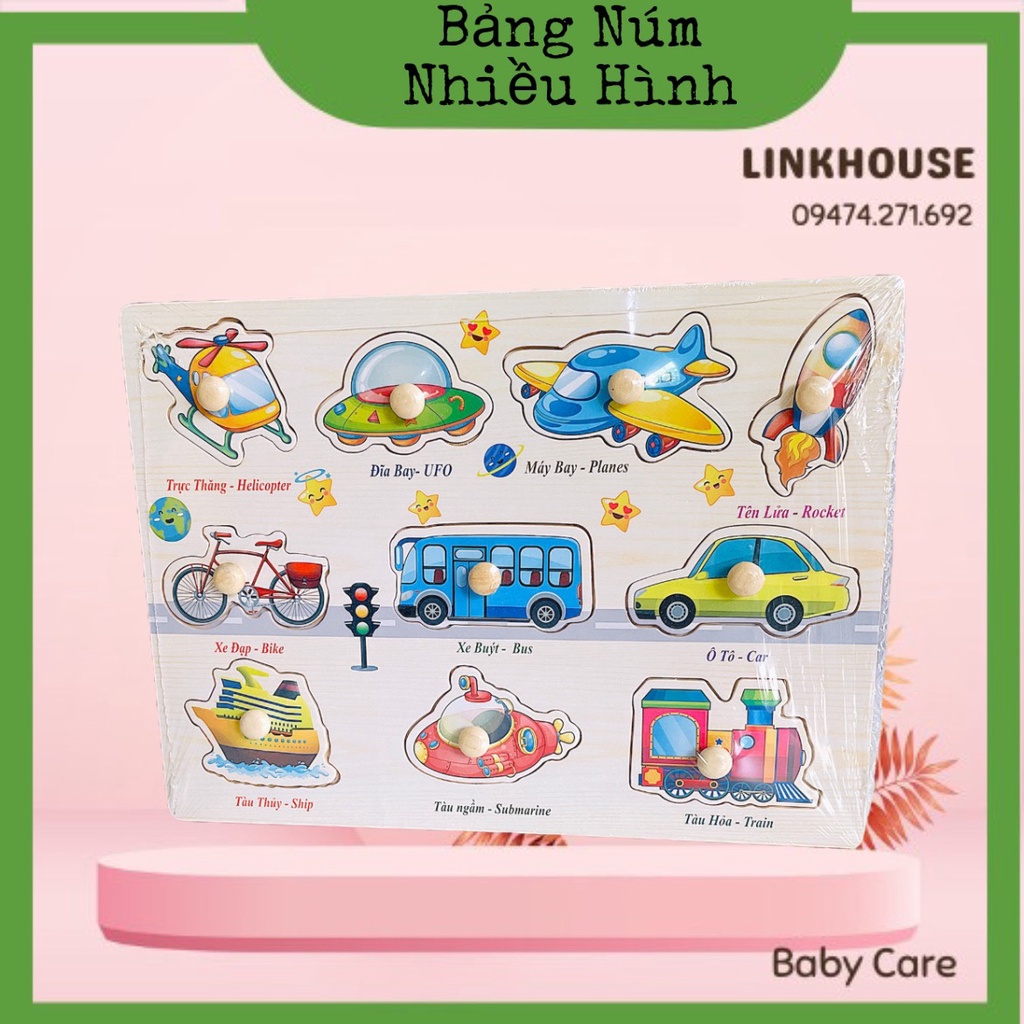 Đồ chơi bảng ghép hình núm gỗ Bảng gỗ có núm cho bé loại to đẹp