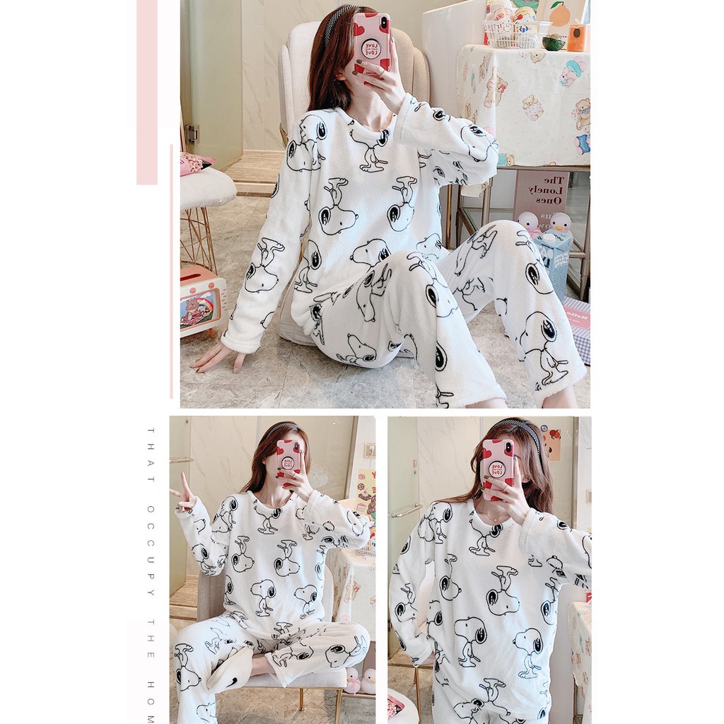 Bộ Đồ Ngủ Nữ - Pijama Quần Áo Mặc Ở Nhà Dài Tay Vải Nhung Bông Mùa Đông Xuân Thu Dễ Thương Ảnh Thật +Video BĐN09 | BigBuy360 - bigbuy360.vn