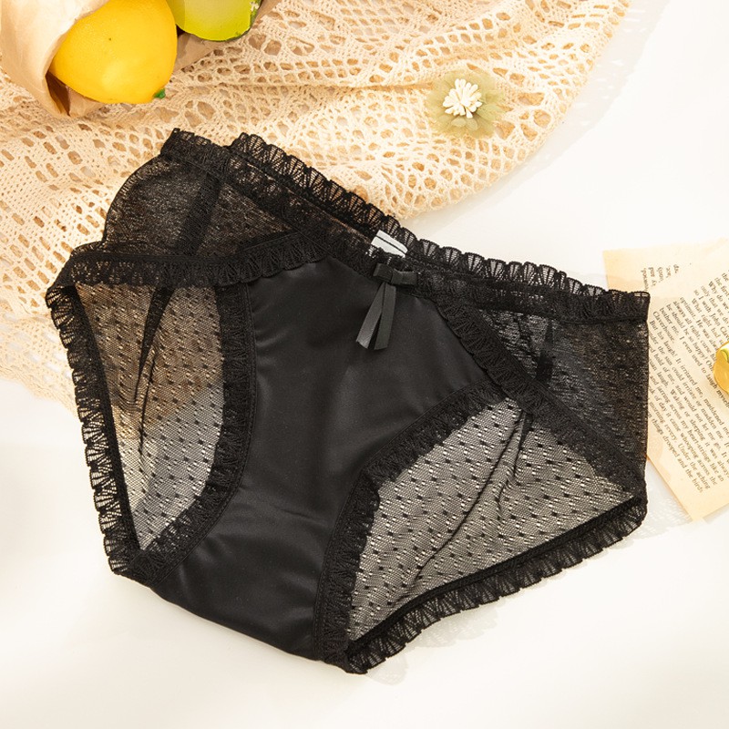 Quần lót ren lưới đính nơ vạt chéo Chunxuu, chất liệu Cotton kháng khuẩn cao cấp - QC05